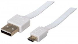 Manhattan Kabel USB 2.0 A - Micro B 1m, propojovací (M/M), bílý, plochý