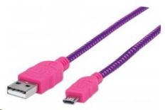 Manhattan Kabel USB 2.0 A-Micro B propojovací 1,8m, opletený (fialová/růžová)