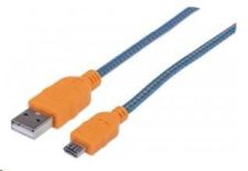 Manhattan Kabel USB 2.0 A-Micro B propojovací 1,8m, opletený (modrá/oranžová)