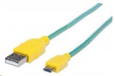 Manhattan Kabel USB 2.0 A-Micro B propojovací 1,8m, opletený (modrozelená/žlutá)