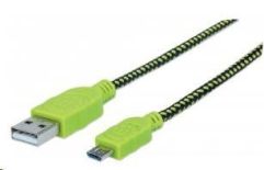 Manhattan Kabel USB 2.0 A-Micro B propojovací 1,8m, opletený (černá/zelená)