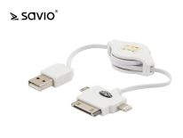 Elmak SAVIO CL-72 Kabel/Spliter rozwijany ze złączem USB do 8pin M, 30pin M, microUSB M, 80 cm