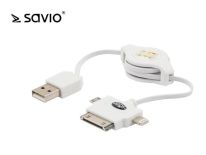 Savio CL-72 Kabel rozwijany USB do Lightning 8pin M,30 pin M microUSB M, 80 cm