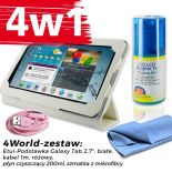 4World Zestaw Etui Galaxy Tab 2 Białe + Kabel 1m Różowy + Czyścik