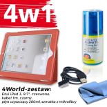 4World Zestaw Etui iPad 3 Czerwone + Kabel 1m Czarny + Czyścik