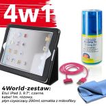 4World Zestaw Etui iPad 3 Czarne + Kabel 1m Różowy + Czyścik