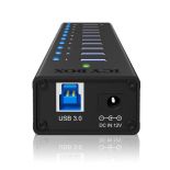 RaidSonic Technology IcyBox 10-portowy Hub USB 3.0, port ładujący USB, Czarny