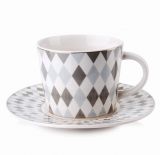 FILIŻANKA PORCELANOWA ZE SPODKIEM 240ml SZARA ZOE MONDEX HTPS8709