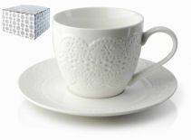 FILIŻANKA PORCELANOWA ZE SPODKIEM 250ml KORONKA MONDEX HTD6828