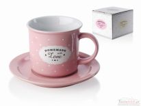 KOMPLET 2 FILIŻANEK 200ml ZE SPODKAMI LOVE PINK MONDEX HTPF8393