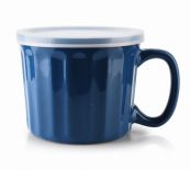 KUBEK CERAMICZNY Z POKRYWKĄ 450ml SALLY SOUP NAVY MONDEX HTPS3321